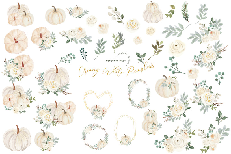 elegant-creamy-white-pumpkin-clipart-white-flowers-gold-autumn-fall
