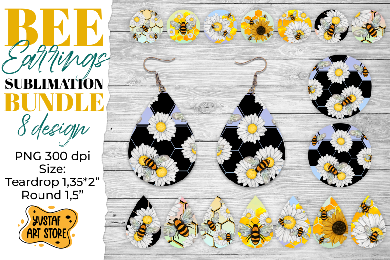 bee-earrings-sublimation-bundle-teardrop-and-round-8-design