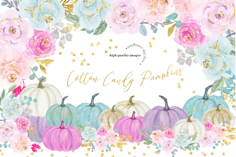 elegant-fall-pumpkin-cotton-candy-clipart-mint-pink-purple-flower