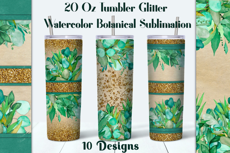 watercolor-botanical-with-gold-glitter-tumbler-sublimation