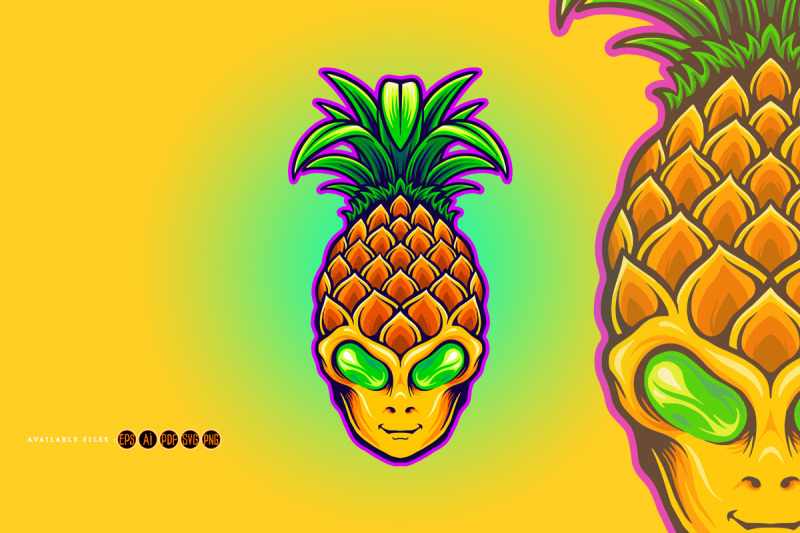 alien-head-with-pineapple-fruit-illustrations