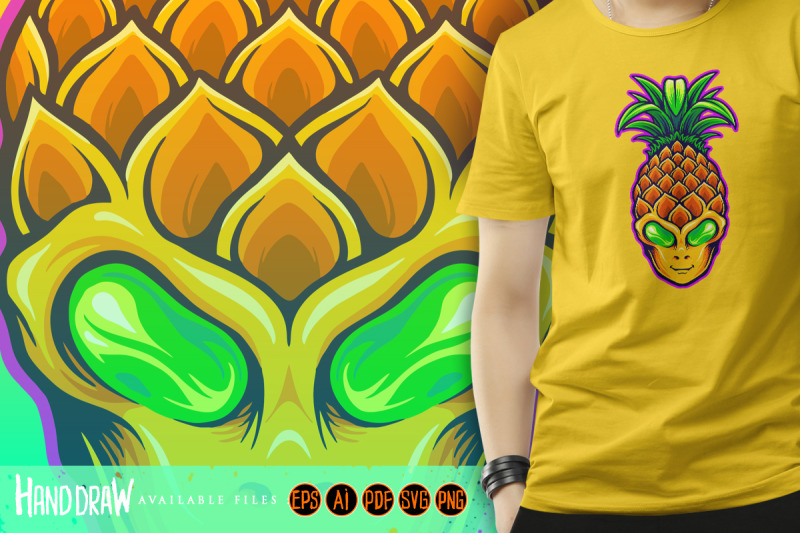 alien-head-with-pineapple-fruit-illustrations