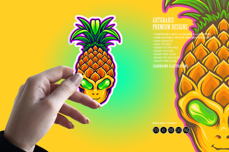 alien-head-with-pineapple-fruit-illustrations