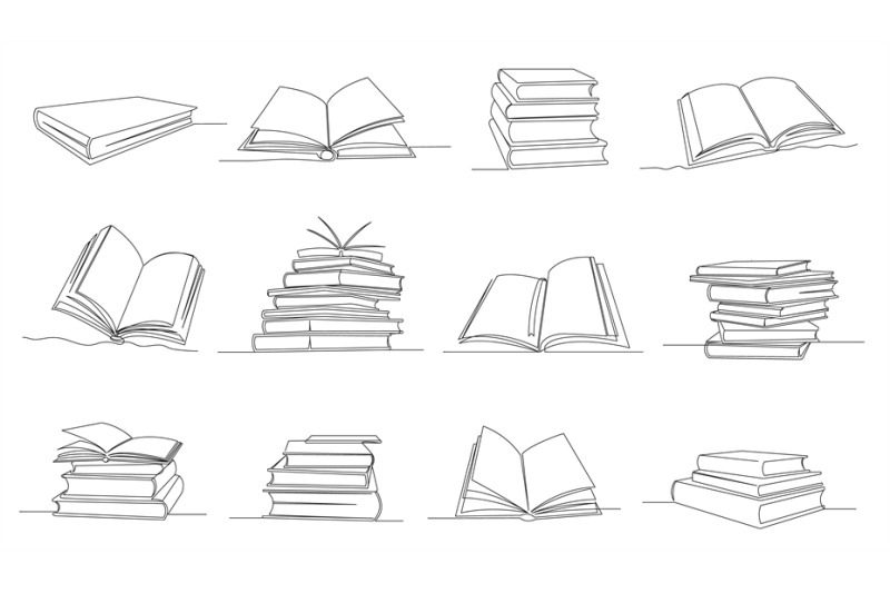 one-line-books-open-book-with-flying-pages-knowledge-piles-and-libra