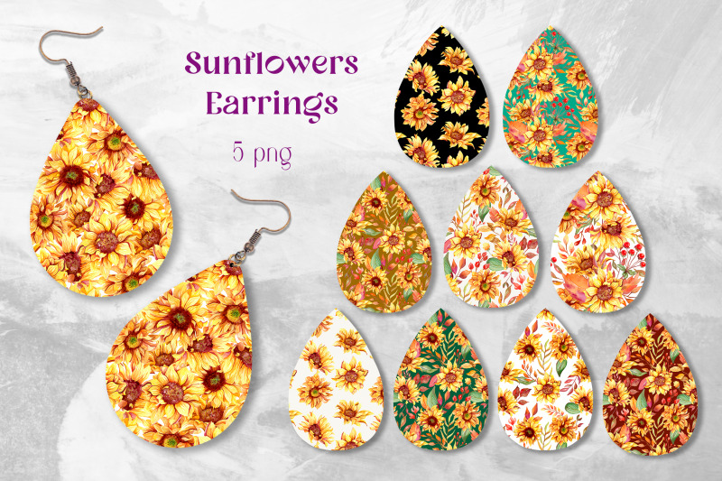 sunflower-earrings-design-teardrop-earring-sublimation-png