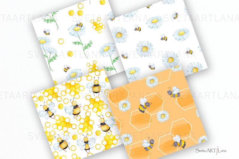 watercolor-honey-bee-digital-paper