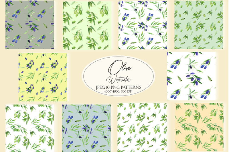 watercolor-olive-seamless-patterns