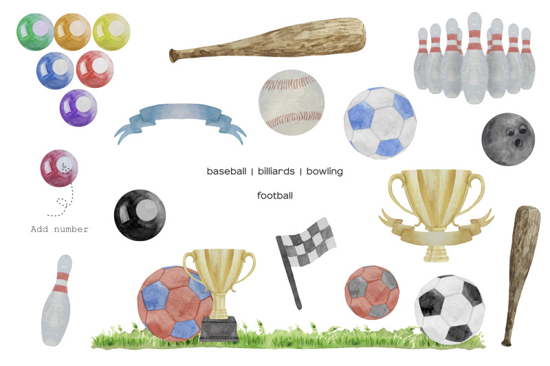 watercolor-sport-clipart-football-baseball-equipment