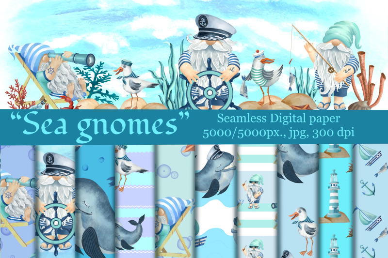 sea-gnomes-nautical-digital-paper