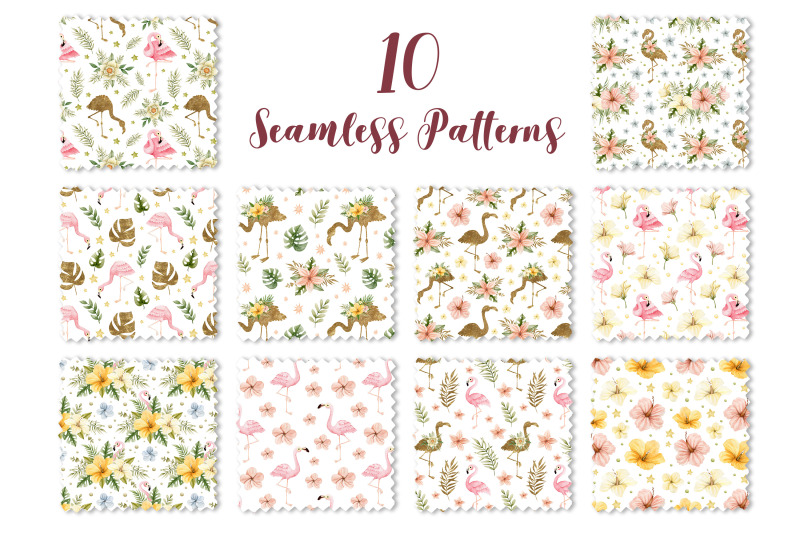 watercolor-flamingo-seamless-patterns