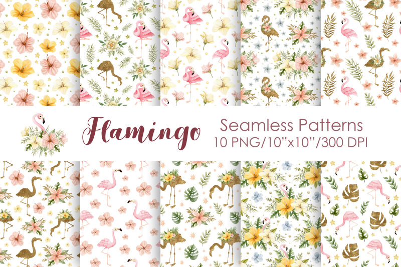 watercolor-flamingo-seamless-patterns