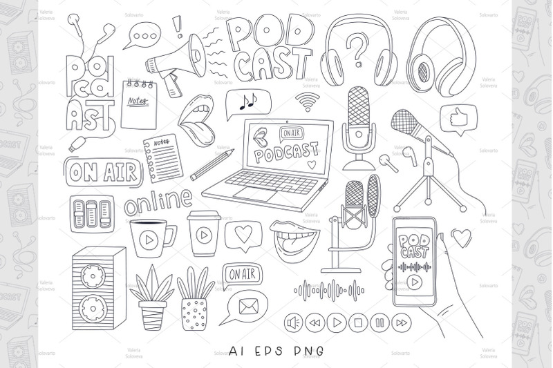 podcast-doodle-cliparts-amp-patterns