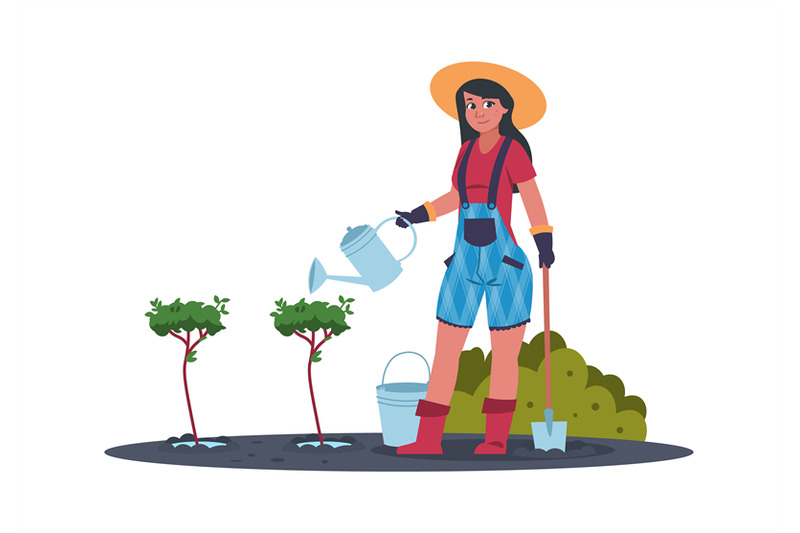 agricultural-work-cartoon-woman-planting-fruit-trees-in-garden-farme