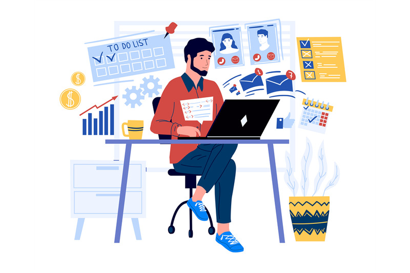 freelancer-cartoon-man-sitting-and-working-on-laptop-home-workplace