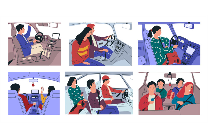 car-ride-characters-driving-vehicle-with-family-and-pets-people-trav