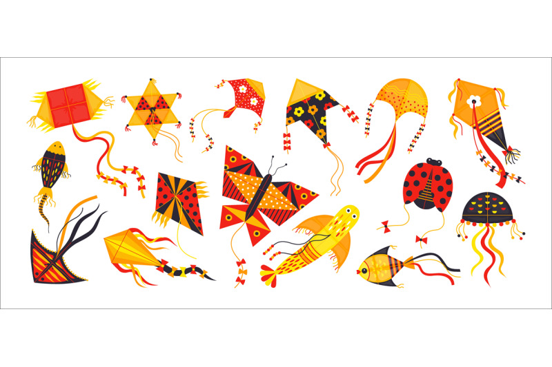 cartoon-kite-festive-toys-flying-in-sky-red-and-yellow-hovering-obje