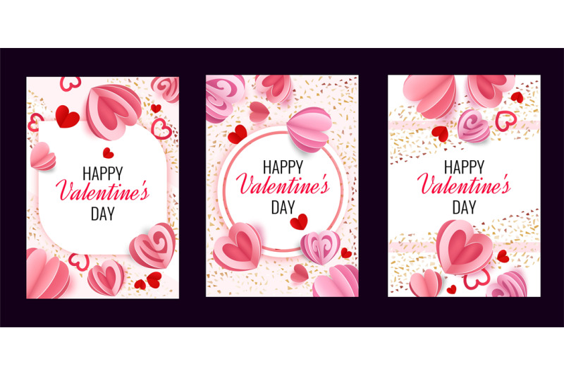 valentine-greeting-card-romantic-posters-with-paper-cut-hearts-and-go