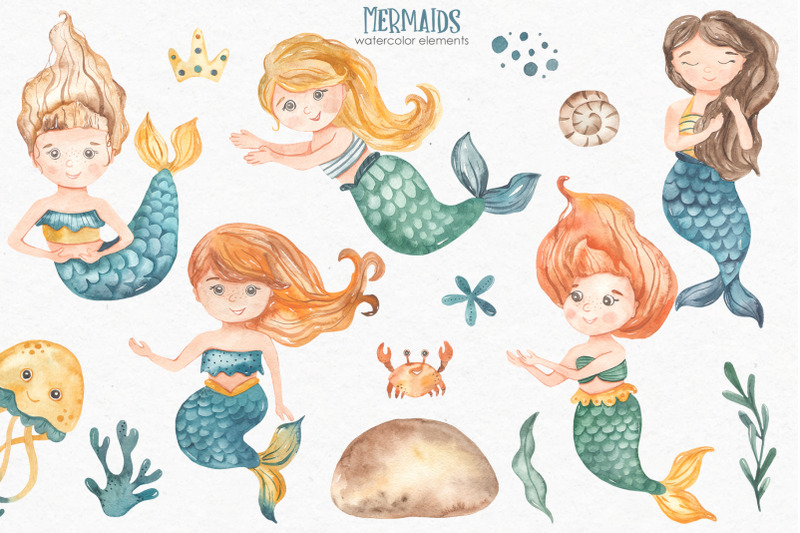 mermaids-watercolor-collection