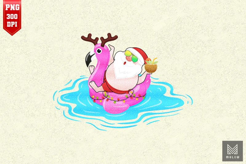 santa-relaxing-on-a-flamingo-float