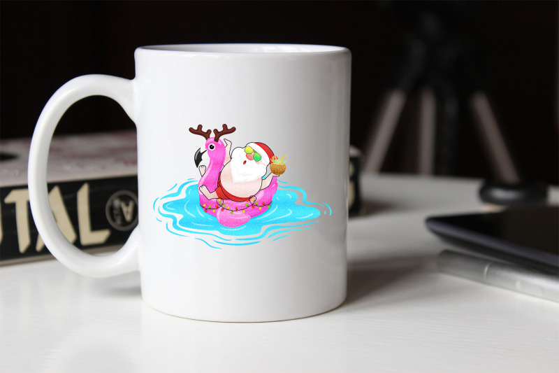 santa-relaxing-on-a-flamingo-float