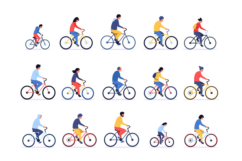 people-on-bicycle-cartoon-persons-ride-on-bike-different-sportsmen-c