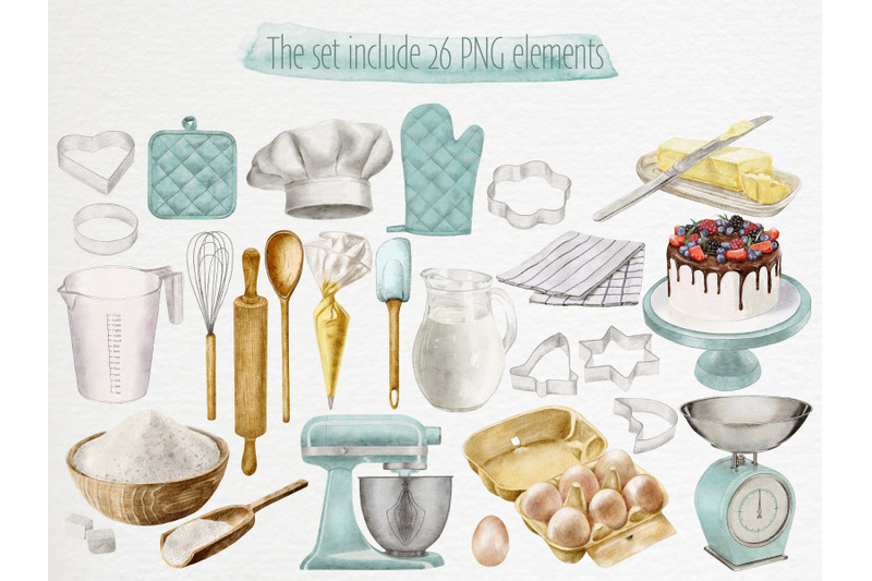 watercolor-baking-clipart-cooking-elements-ingredients-hand-drawn-png