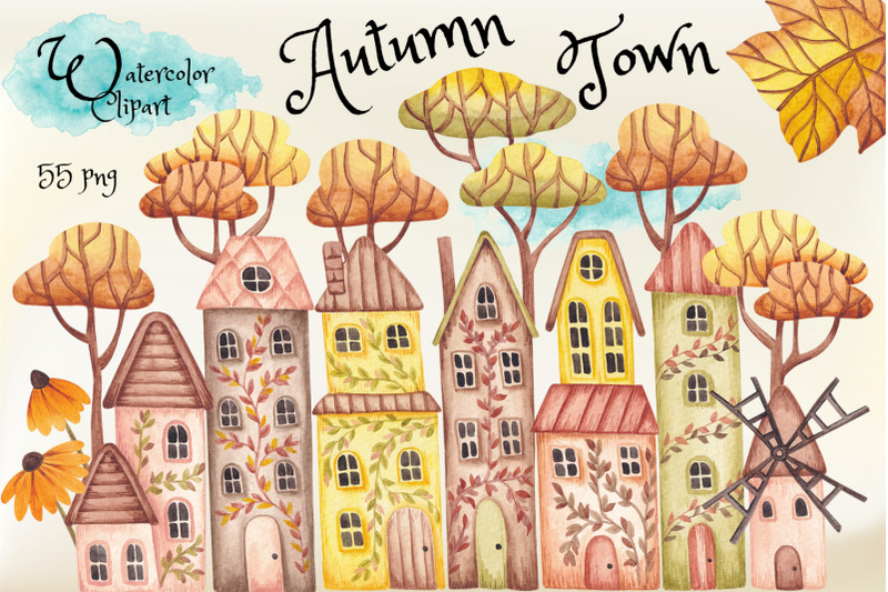 watercolor-clipart-quot-autumn-town-quot