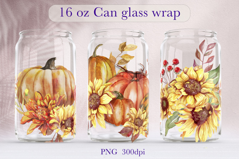 sunflower-and-pumpkin-glass-can-wrap-fall-libbey-can-design