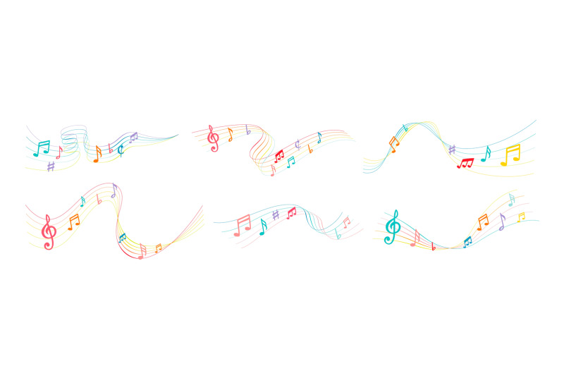 color-music-notes-musical-notation-lines-with-note-symbols-song-wave