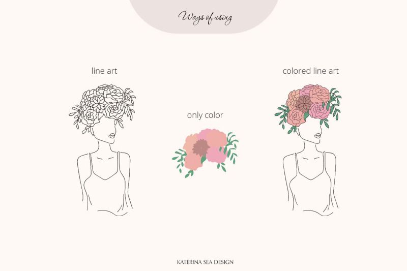 line-art-floral-woman-amp-elements
