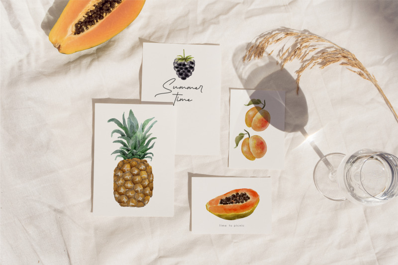 watercolor-fruits-clipart-tropical-elements-summer-clip-art
