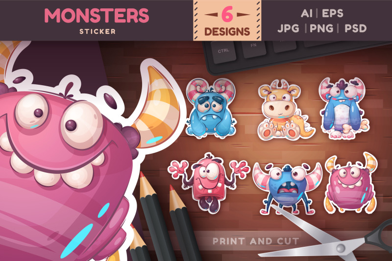 kids-monster-stickers-bundle-cartoon-characters-clipart-png