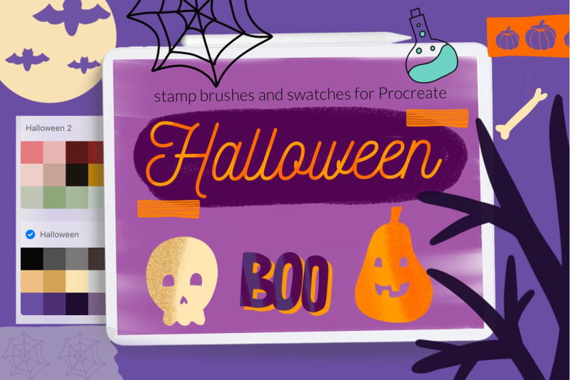 halloween-stamps-brushes-procreate-pumpkin-skeleton