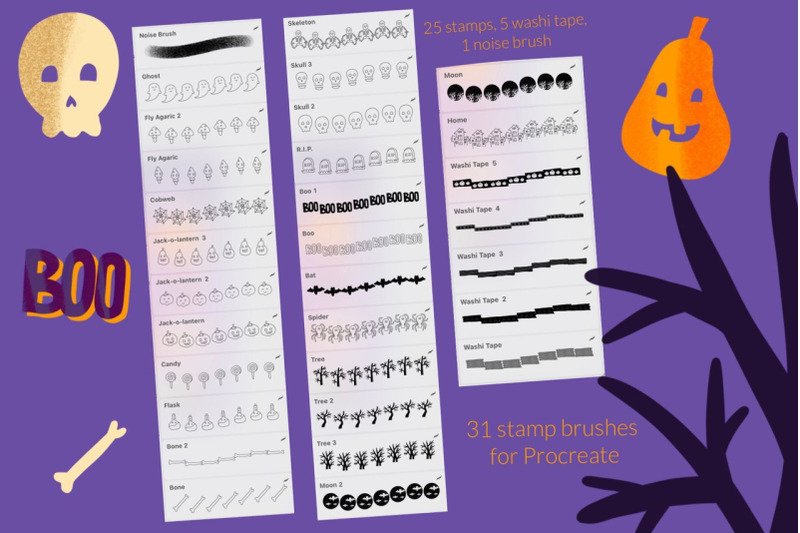 halloween-stamps-brushes-procreate-pumpkin-skeleton