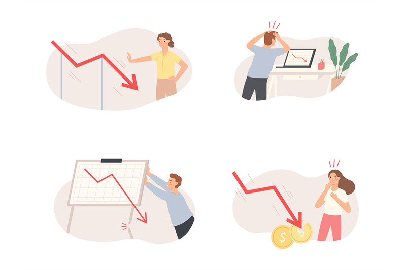 finance-decrease-and-crisis-graph-male-and-female-characters-analyzin