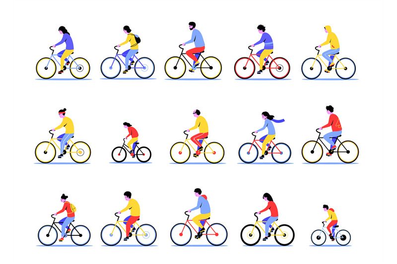 person-on-bike-cartoon-active-men-and-women-ride-the-bicycle-cycling