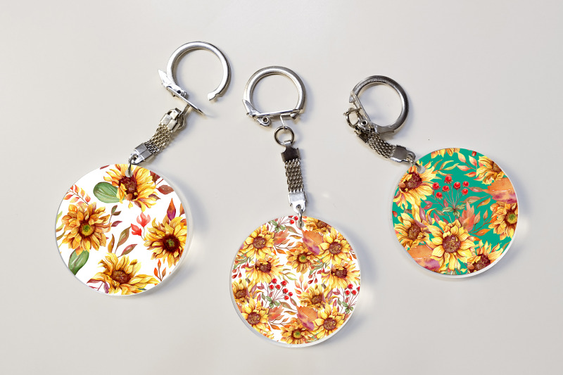 sunflower-keychain-bundle-fall-keychain-sublimation-design