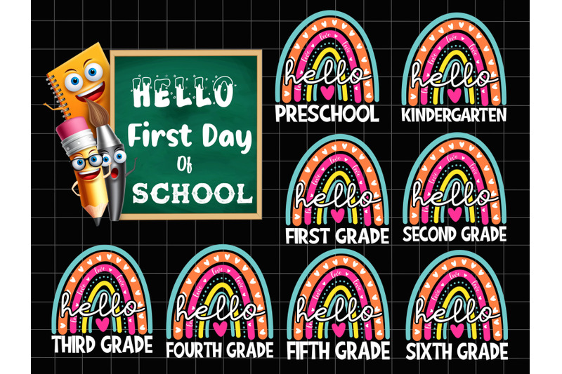 hello-first-day-of-school-rainbow-hear-graphics-bundle