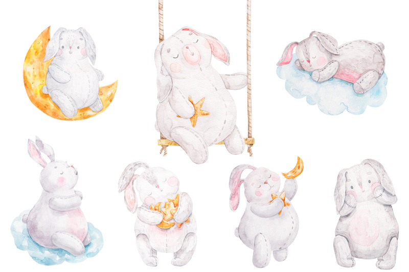 rabbit-bunny-with-stars-dream-childish-collection-set