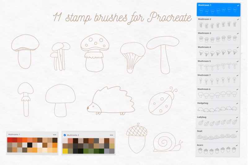 forest-mushroom-stamp-brushes-and-swatches-for-procreate