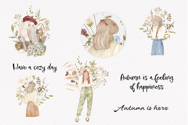 autumn-girl-fall-love-wildflower-leaves-cozy-boho-hello-autumn-card