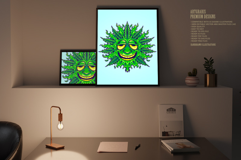 weed-leaf-cute-emoji-smile-illustrations