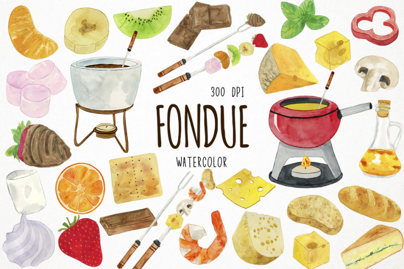 watercolor-fondue-clipart-cheese-fondue-clipart-chocolate-fondue
