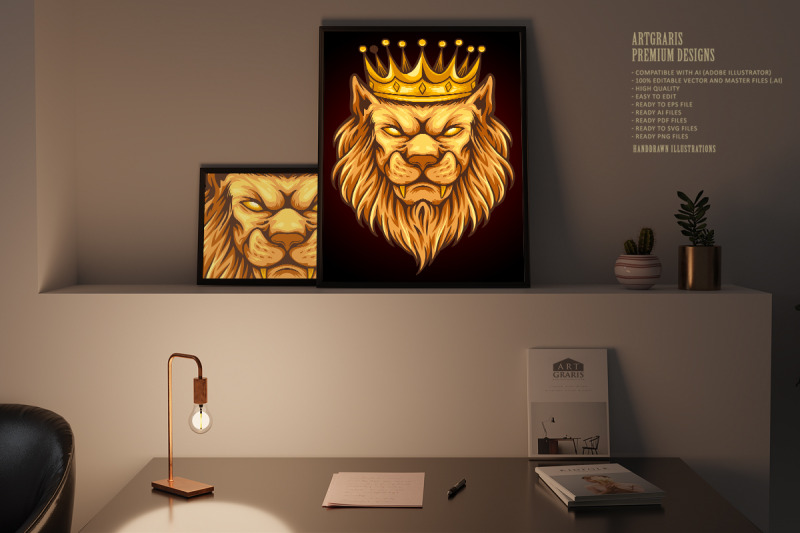 vintage-elegant-lion-king-crown-illustrations