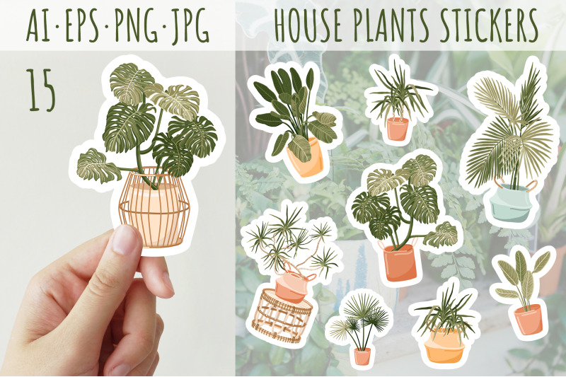 house-plants-stickers-boho-plants-potted-plants