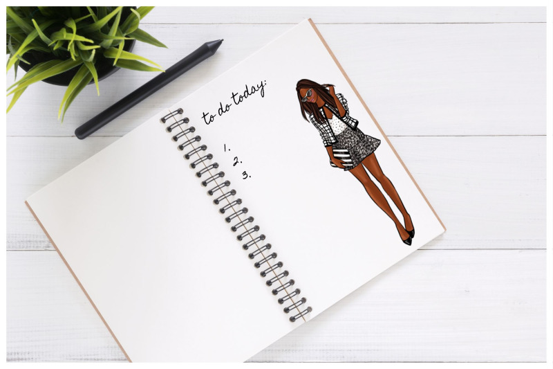 black-and-white-girls-4-dark-skin-watercolor-fashion-clipart