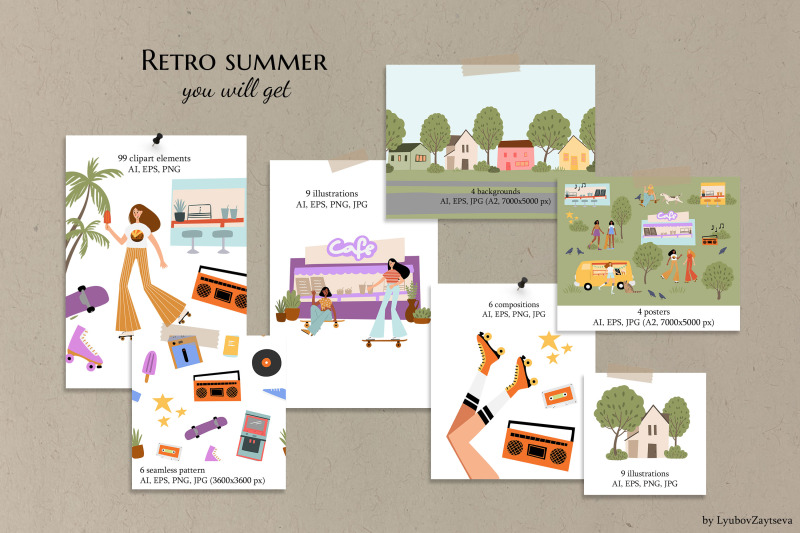 retro-summer-clip-art-black-girl-roller-skates-skateboarding-clipart