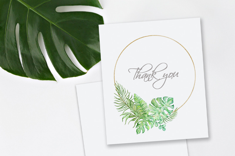tropical-leaves-watercolor-frame-gold-clipart