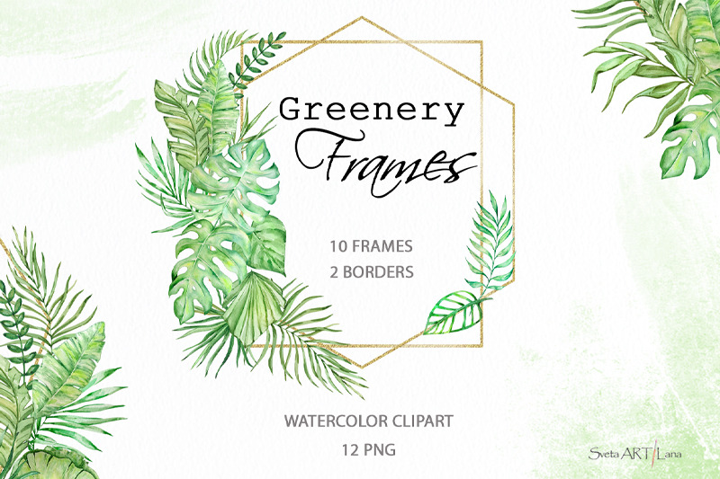 tropical-leaves-watercolor-frame-gold-clipart