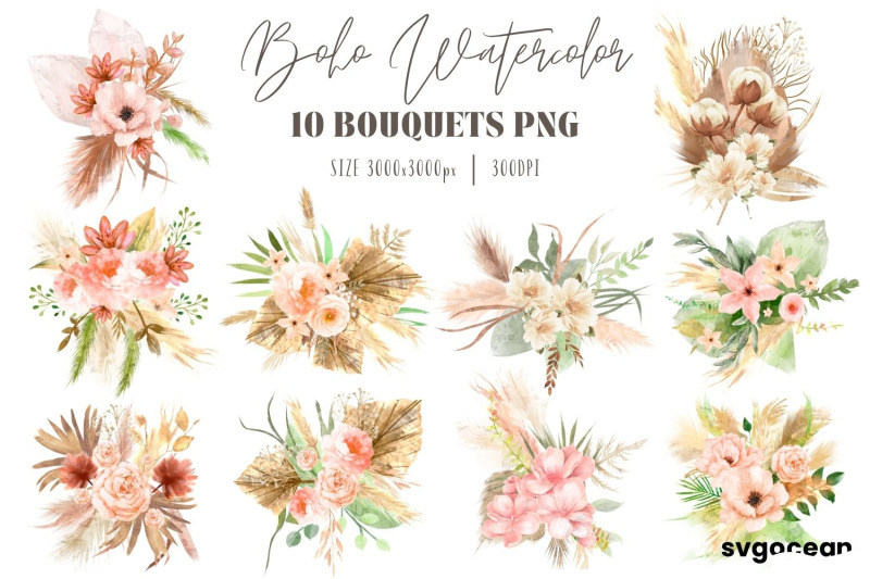 boho-flowers-watercolor-clipart-bundle